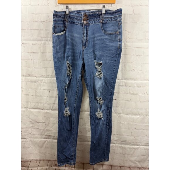 Elite Exotic Collection Jeans Womens Juniors Size 17/18 Blue Distressed Skinny - Picture 1 of 8